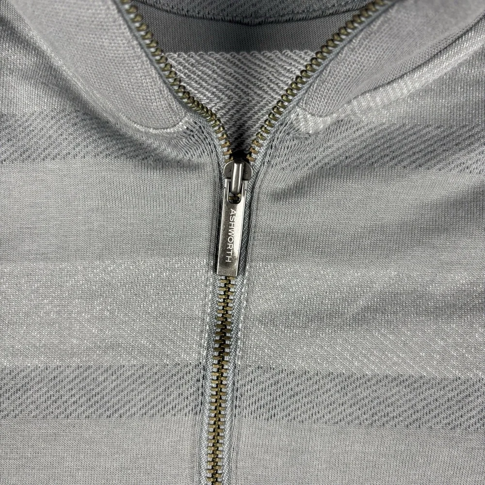 Ashworth Quarter Zip Pullover Mens XL Gray Striped Golf Sweater Cotton‎ Blend